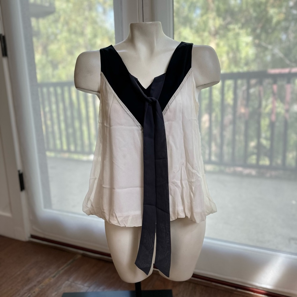 Cream Sleeveless Camisole with Sailor Collar and Tie Front